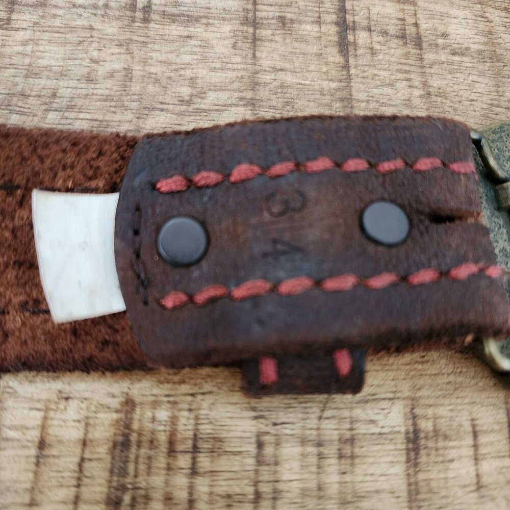 Vintage Abercrombie & Fitch Moose Brass Belt Buckle Brown Leather 34 - Picture 3 of 8